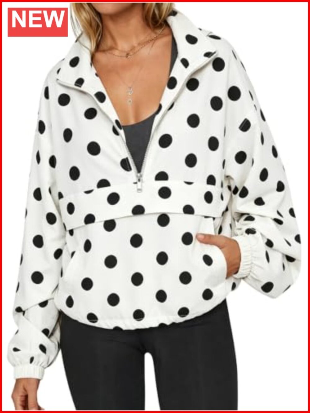 Fisoew Womens Polka Dot Lightweight Windbreaker Jacket - Oversized Half Zip UPF